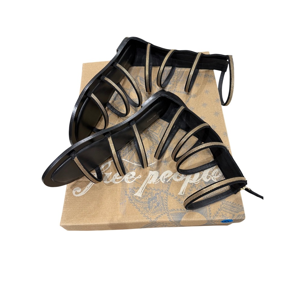 Free People Theia Gladiator Sandals Black Gold Multi Strap Flat Sandals Sz:9